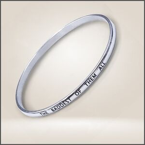 Engraved “The Baddest of Them All” Silver Tone Bangle Bracelet
